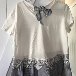 Blue and white peplum shirt